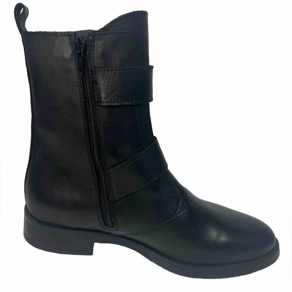 NWT EMANUELE CRASTO ITALY🇮🇹MADE Finest Italian BLACK LEATHER Boot Faux Buckle - Picture 2 of 16